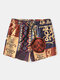 Men Ethnic Print Beachwear Lined Wide Legged Loose Fit Quick Dry Board Shorts - Yellow