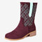LOSTISY Suede Stitching Knight Casual Mid Calf Cowboy Boots - Wine Red