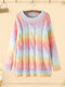 Rainbow Color Gradient Knit Plus Size Crew Neck Pullover Sweater - Rainbow