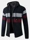 Mens Patchwork Zip Front Plush Lined Knit Cotton Long Sleeve Hooded Cardigans - Navy
