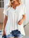 Solid Color O-neck Button Short Sleeve Loose T-Shirt For Women - White