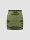 Ripped Stitch Contrast Color Mini Skirt For Women - Green