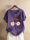 Daisy Flower Printed Letters Short Sleeve O-neck T-shirt - Purple