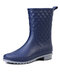 Women Casual Argyle Pattern Slip-on Waterproof Rain Boots - Blue