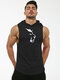 Men Cotton Muscle Tank Tops Loose Workout Lion Logo Print Tops  - Black