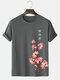 Mens Japanese Cherry Blossoms Print 100% Cotton Short Sleeve T-Shirts - Dark Gray