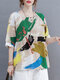 Цветочный принт с круглым вырезом Шея Свободная блузка для Женское - Абрикос