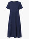 Casual Solid Color O-neck Short Sleeve Plus Size Dress for Women - Navy