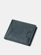 Men Genuine Leather Short Bifold Large Capacity RFID Anti-Theft Card Holder Wallet Purse - Blue