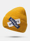 Unisex Knitted Solid Color Letter Raw Edge Patch Flanging All-match Warmth Beanie Hat - Yellow