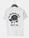 Mens Monochrome Rose Slogan Back Print Cotton Short Sleeve T-Shirts - White
