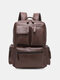 Men Brown Vintage PU Leather 14 Inch Laptop Bag Multi-pocket Backpack - Coffee