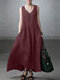 الصلبة الخامس الرقبة ألف خط بلا أكمام فستان خمر الجيب - نبيذ أحمر
