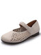 Women Casual Breathable Hollow Soft Comfy Woven Hook & Loop Mary Jane Single Shoes - Beige