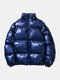 Mens Thicken Reflective Warm Stand Collar Zipper Casual Down Coat - Blue