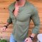 Mens solid color fit slim round neck cotton long-sleeved shirt - ArmyGreen