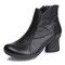 Women European Style Black Warm Lined Zipper Chunky Heel Ankle Boots - Black 2