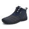 Large Size Men's Stripe Waterproof Plush Lining Stripe Ankle Boots - Dark Blue
