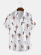Mens Cute Cactus Design Printed Chest Pocket  Loose Short Sleeve Shirts - Brown