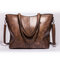 Women Retro Oil Wax Tote Bag Large Capacity Handbag Solid Leisure Crossbody Bag - Coffee