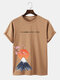 Mens Japanese Cherry Blossoms Mountain Print Short Sleeve T-Shirts - Coffee