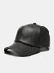 Men's PU Leather Vintage Baseball Caps With Personalized  Woven Hats - Black