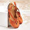 Plus Size Women Retro Casual Closed Toe Hollow Hook Loop Brief Comfy Flat Sandals - Orange