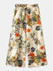 Floral Print Drawstring Wide Leg Plus Size Pants for Women - Yellow