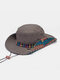 Men Cotton Linen Colorful Stripe Ethnic Pattern Patch Outdoor Sports Sunscreen Bucket Hat - Gray