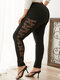 Plus Size Lace Patchwork Elastic Waist Pants For Women - Black