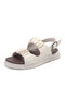 Women Summer Fashion Solid Color Back Buckle Strap Daily Beach Flat Sandals - Beige
