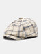 Men Woolen Cloth Cotton Color-match Lattice Vintage Casual Octagonal Hat Newsboy Hat Painter Hat Flat Cap - Beige Woolen Cloth