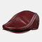First Layer Cowhide Men's Leather Beret Hats Fashion Forward Hat - Wine red top layer cowhide