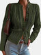 Solid Cable Hollow Button Long Sleeve Women Cardigan - Dark Green