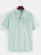 Mens Pinstripe High Low Split Casual Cotton Short Sleeve Henley Shirts - Green