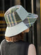Women Cotton Lattice Solid Color Patchwork Casual Outdoor Sunshade Foldable Bucket Hat - Army Green