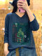 Women Print Long Sleeves V-neck Thin Knitted Sweater - #04