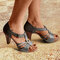 Women Hollow Comfy Wearable Peep Toe Fashion T-Strap Pumps - Gray