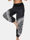 Ethnic Graphic Print Elastic Waist Yoga Bloomers Pants - Black#6