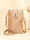 Women Vintage Multi-pocket  PU leather Clutch Bag Card Bag Phone Bag Crossbody Bag - Apricot