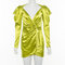 Women's Irregular Lantern Sleeves V-neck Pleated Bag Hip Slim Dress - Yellow