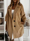 Elegant 3/4 Sleeve Lapel Midi Woolen Plus Size Coat - Khaki