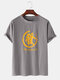 Mens Slogan Chinese Character Print Loose Cotton Linen Short Sleeve T-Shirts - Gray