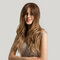 24 inches Brown Blond Synthetic Wig Water Wavy Long Wigs Bangs Heat Resistant Fiber Wig - 24 Inch