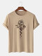 Mens Vintage Floral Snake Print 100% Cotton Short Sleeve T-Shirts - Khaki