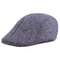 Mens Solid Color Stripe Cotton Beret Caps Adjustable Outdoor Keep Warm Forward Hat Newsboy Cap - Navy