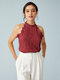 Lace Solid Halter Keyhole Back Sleeveless Tank Top - Red