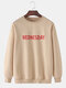 Mens Date Print 7 Color Simple Casual Loose Crew Neck Pullover Solid Sweatshirts - Khaki