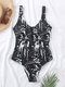 Plus Size Women Ombre Print Zip Front Backless One Piece Slimming Swimsuit - Black