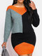 Contrast Color Long Sleeve O-neck Casual Sweater Dress - Orange